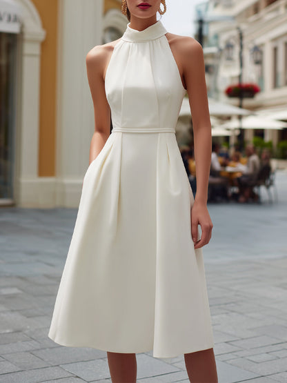 Elegant Halter Neck A-Line Midi Dress