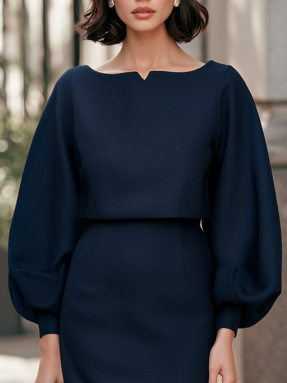 Voluminous Balloon Sleeves Top And Skirt Two-Piece Set