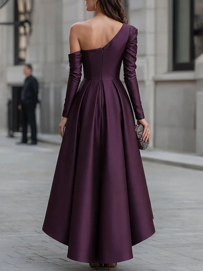Asymmetric One-Shoulder Satin High-Low Maxi Dress