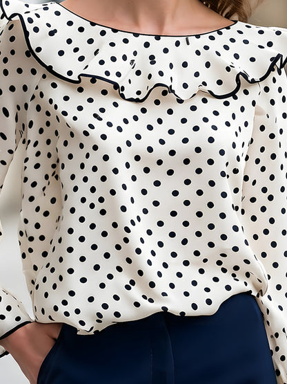Polka Dot Ruffle Collar Long Sleeve Blouse