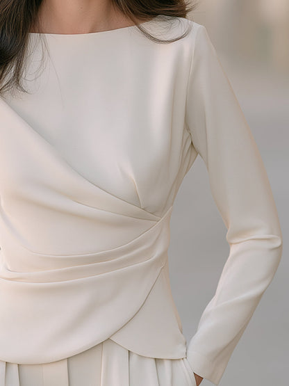 Ivory Draped Twist Front Long Sleeve Top
