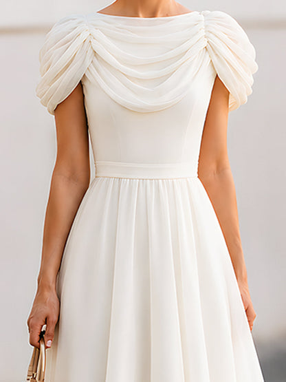 Elegant Draped Sleeve Midi Dress With Fitted Waist