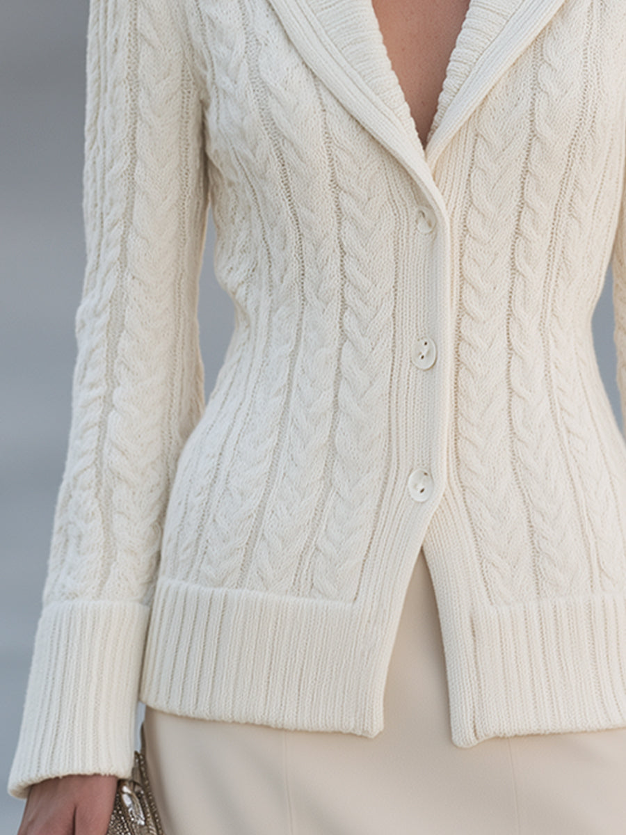 Cable Knit Shawl Collar Button Front Cardigan