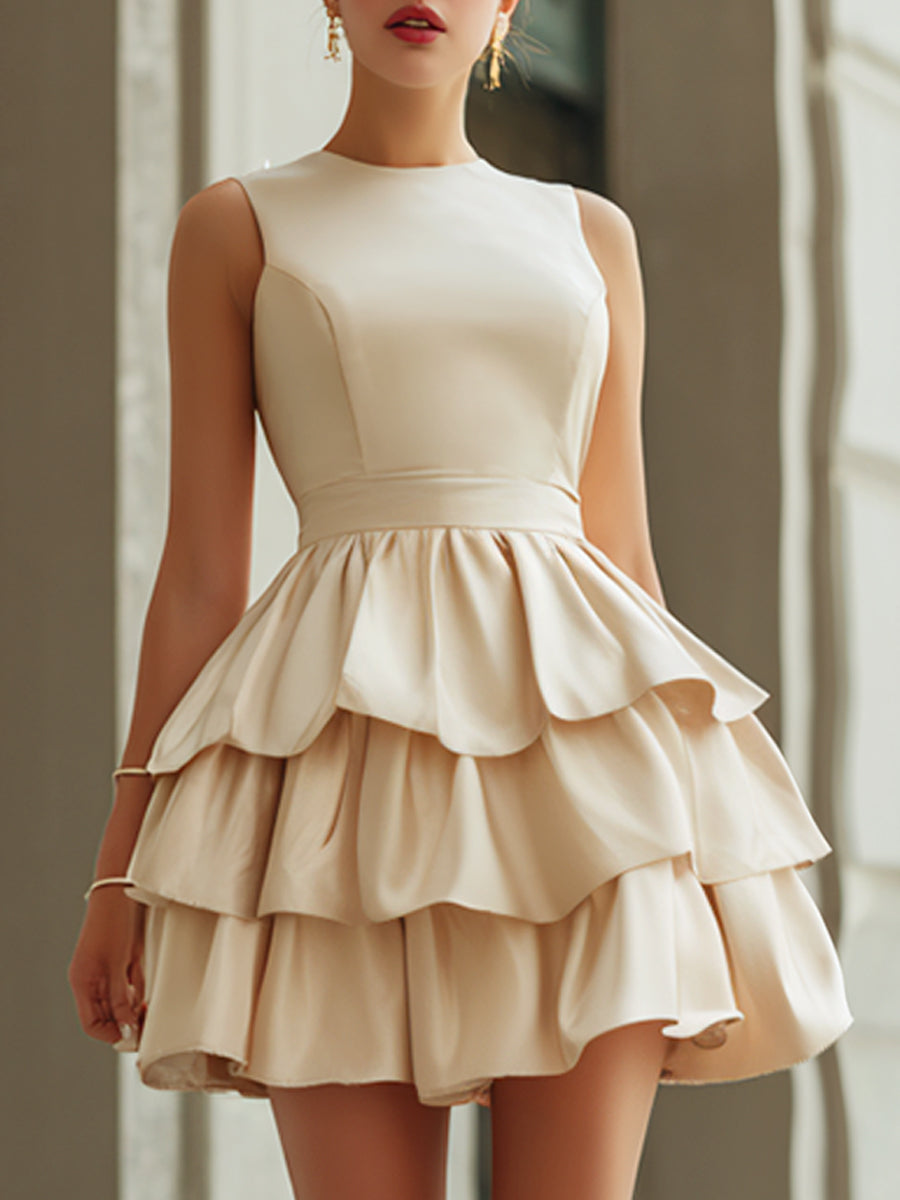 Elegant Tiered Ruffle Sleeveless Mini Dress