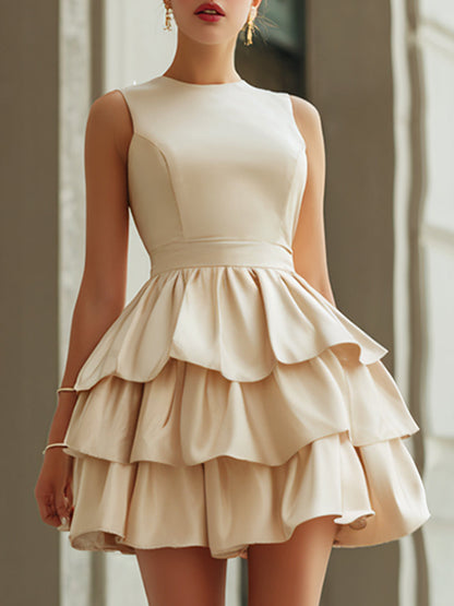 Elegant Tiered Ruffle Sleeveless Mini Dress