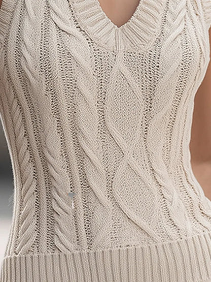 V-Neck Cable-Knit Sleeveless Fitted Sweater Top