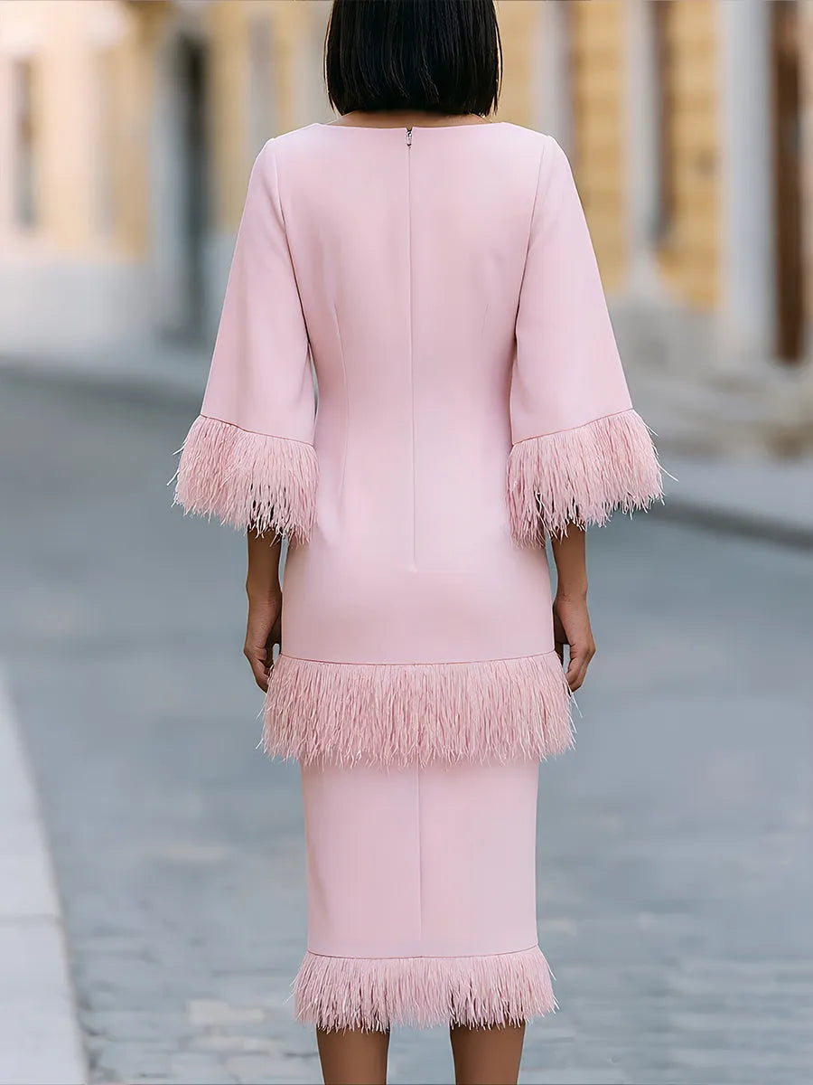 Tassel-Trimmed Layered Midi Dress
