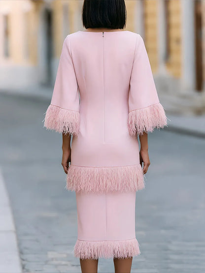 Tassel-Trimmed Layered Midi Dress
