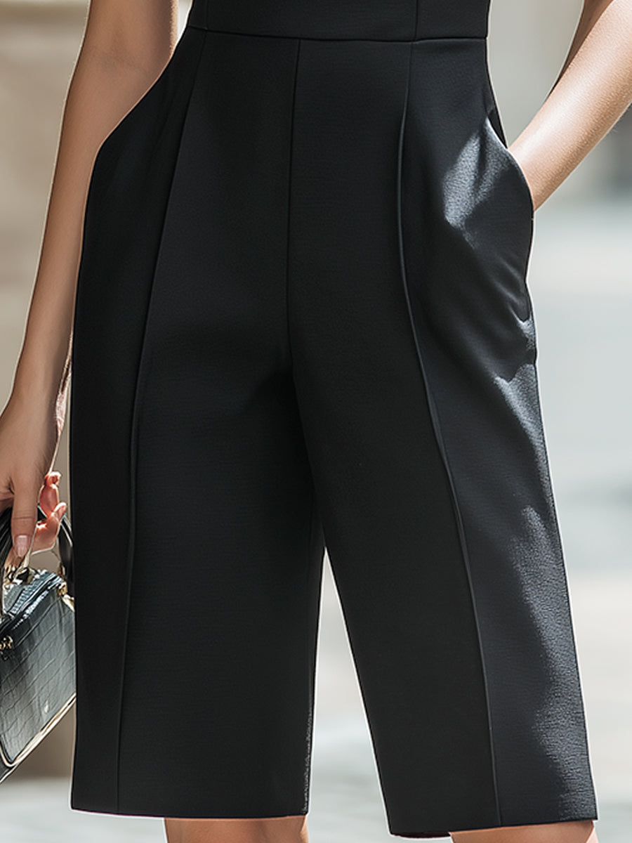 Sleeveless Tailored Wide-Leg Bermuda Romper
