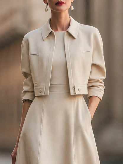 Cropped Jacket And A-Line Midi Dress Set