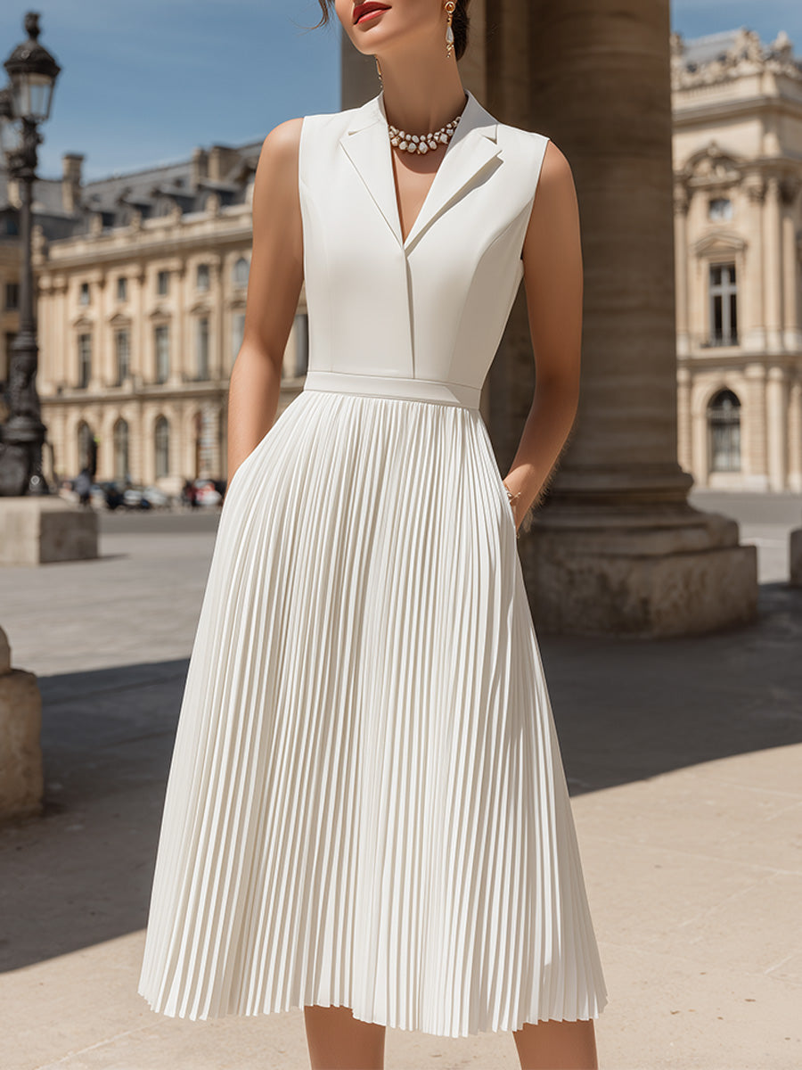 Elegant Sleeveless Pleated Midi Dress