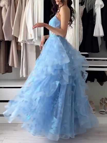 3d flower gauze ruffled Sleeveless Tube Maxi Dresses Fairytale Dress