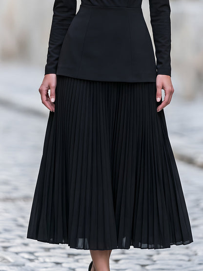 Elegant Boat Neck Top And Pleated Midi Skirt Set