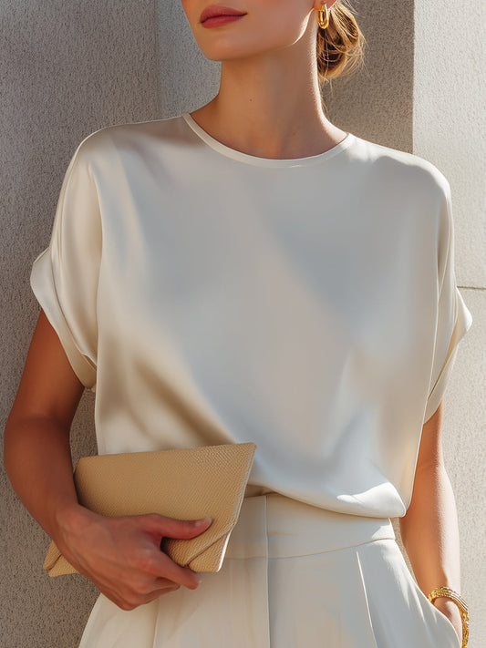 Blusa Relaxada de Cetim Acetinado Minimalista