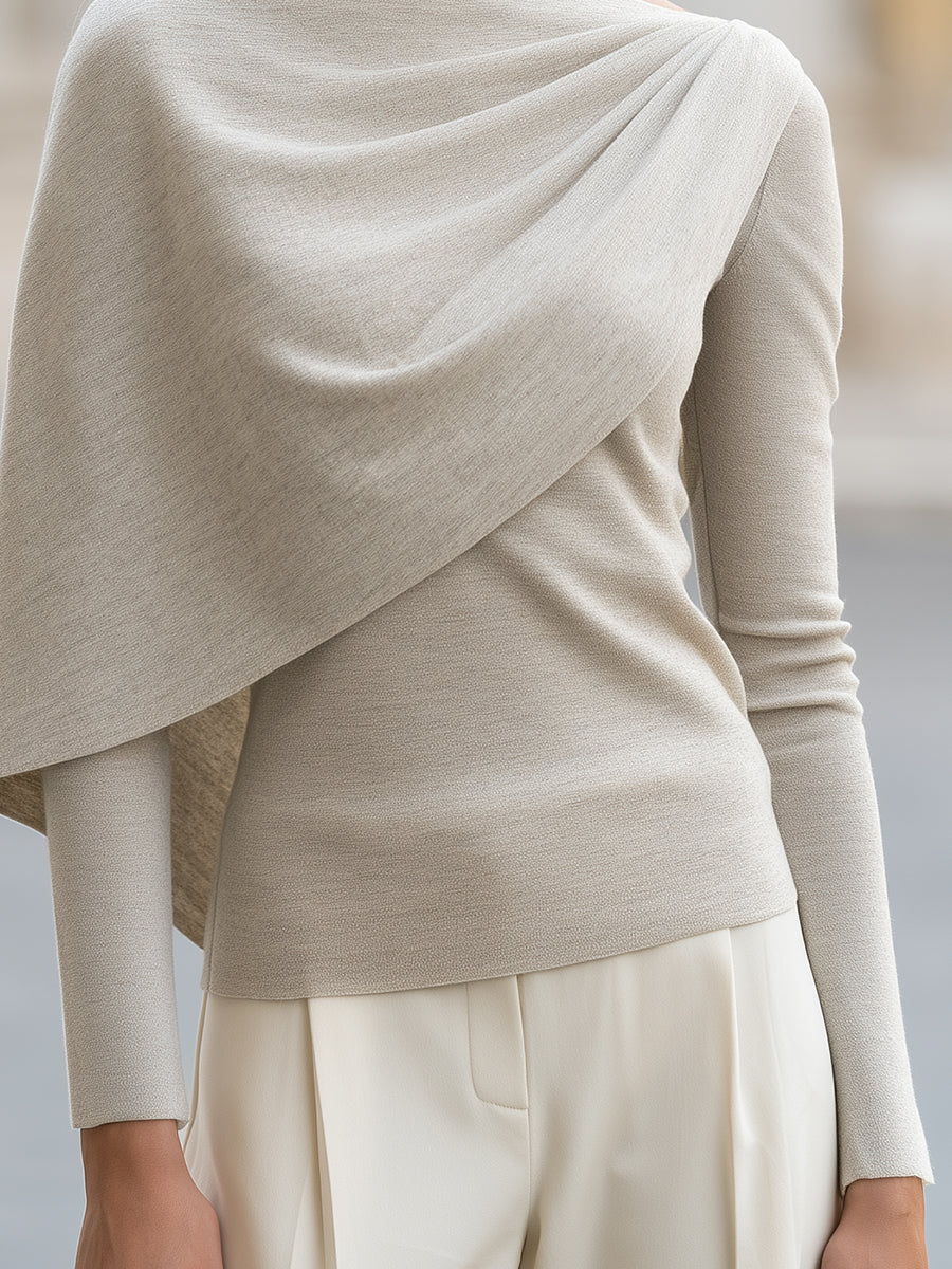 Asymmetric Draped Cape Knit Top