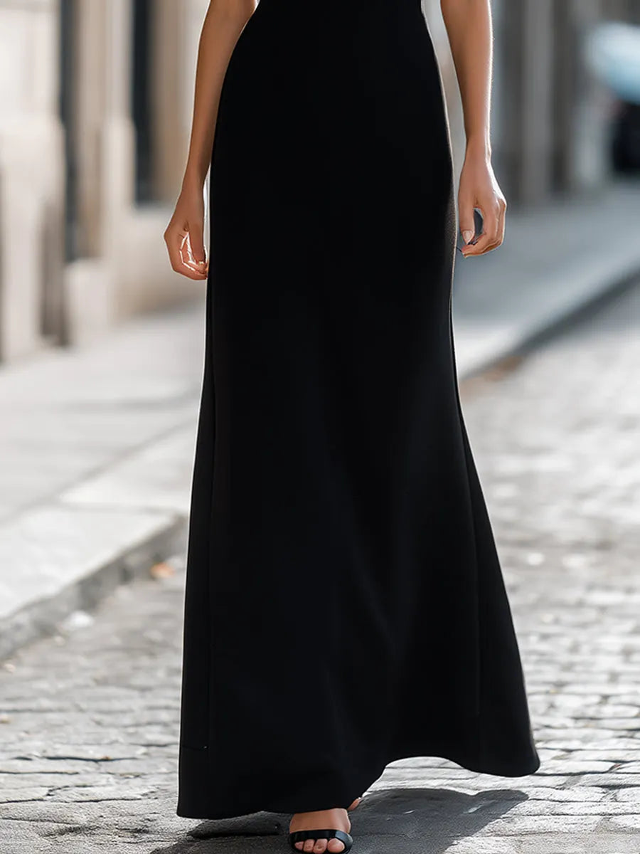 Contrast Trim Deep V-Neck Sculpted Maxi Dress