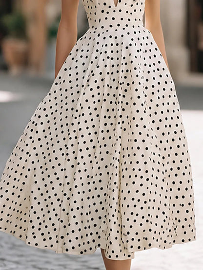 Vintage-Inspired Polka Dot Fit-and-Flare Midi Dress