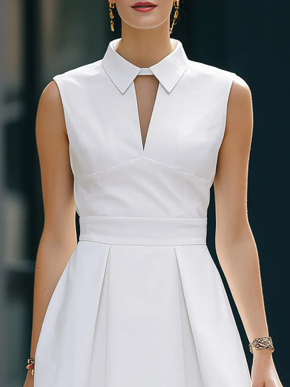 Sleeveless Collar Keyhole Pleated Mini Dress