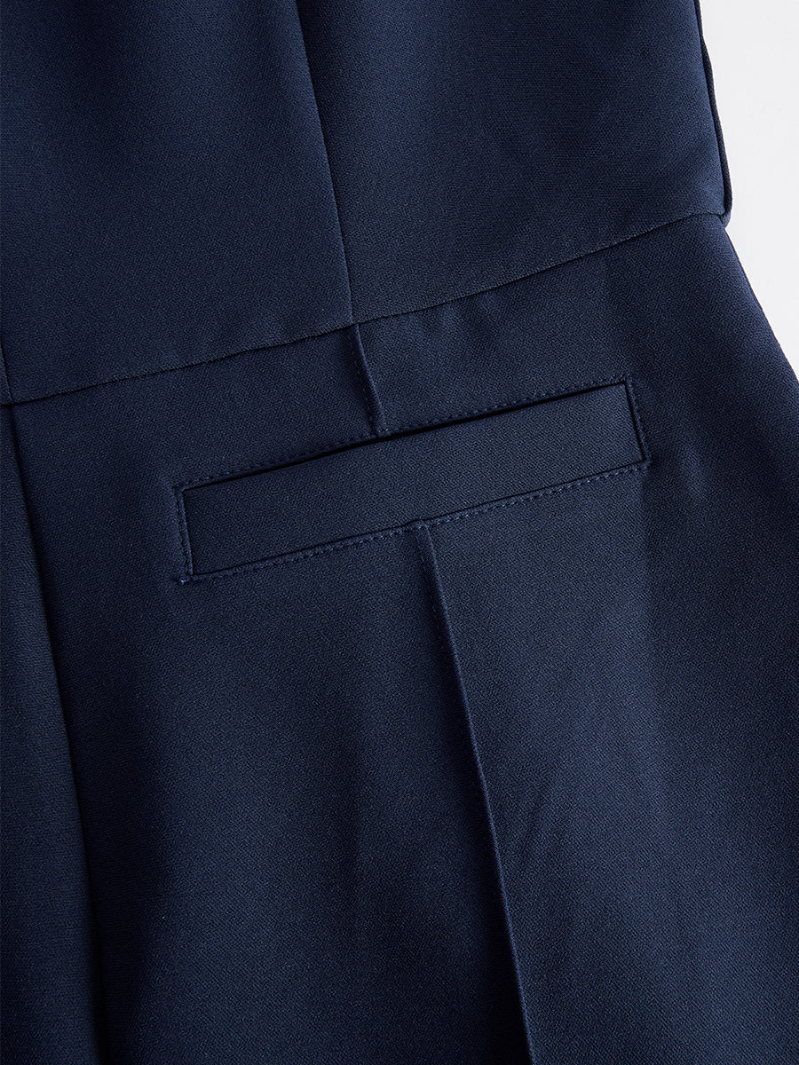 Navy Sleeveless Plunge-Neck Wide-Leg Jumpsuit