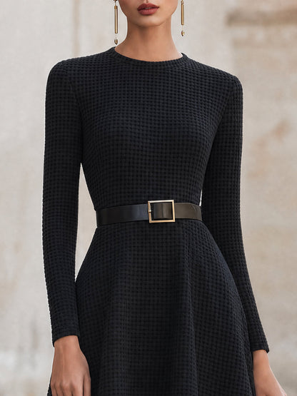 Waffle Knit Belted Flare Midi Dress