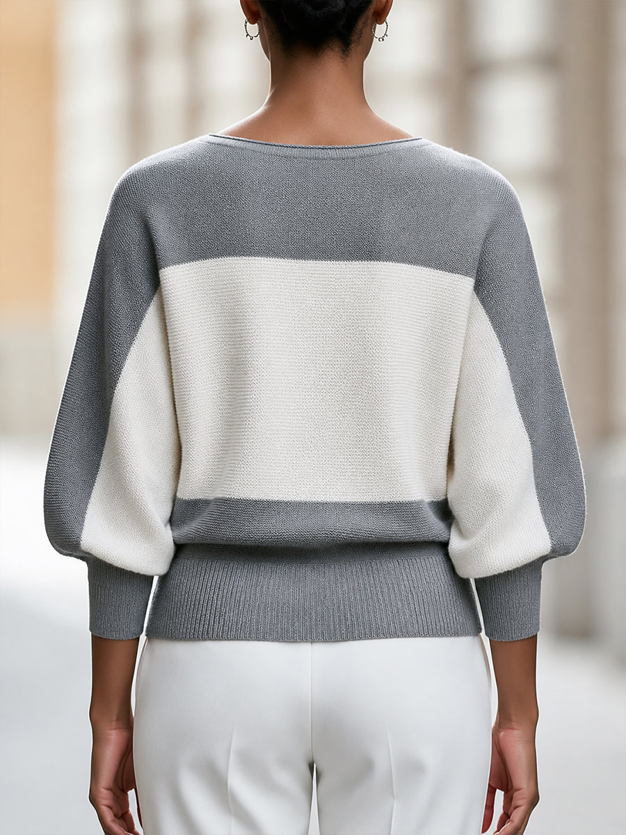 Color-Block Batwing Knit Sweater