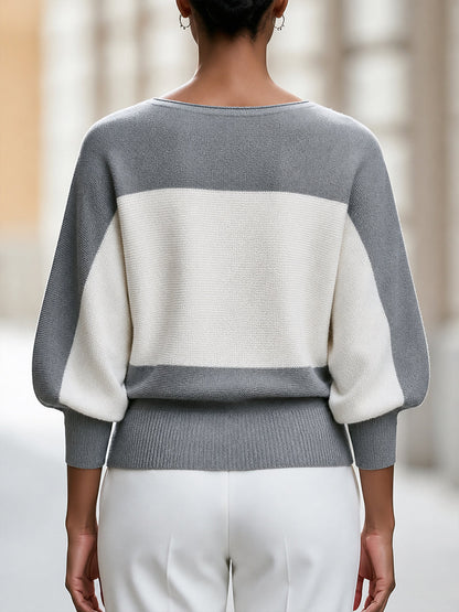 Color-Block Batwing Knit Sweater