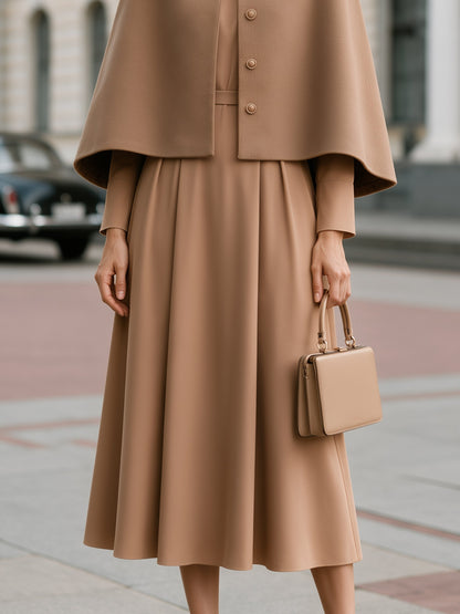 Wool-Texture Cape And A-Line Dress Set