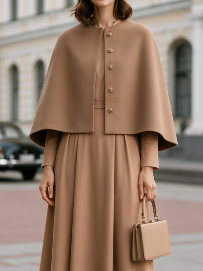 Wool-Texture Cape And A-Line Dress Set