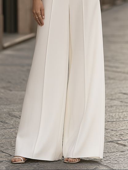 Crew-Neck Flounce-Sleeve Top And Wide-Leg Pants Set