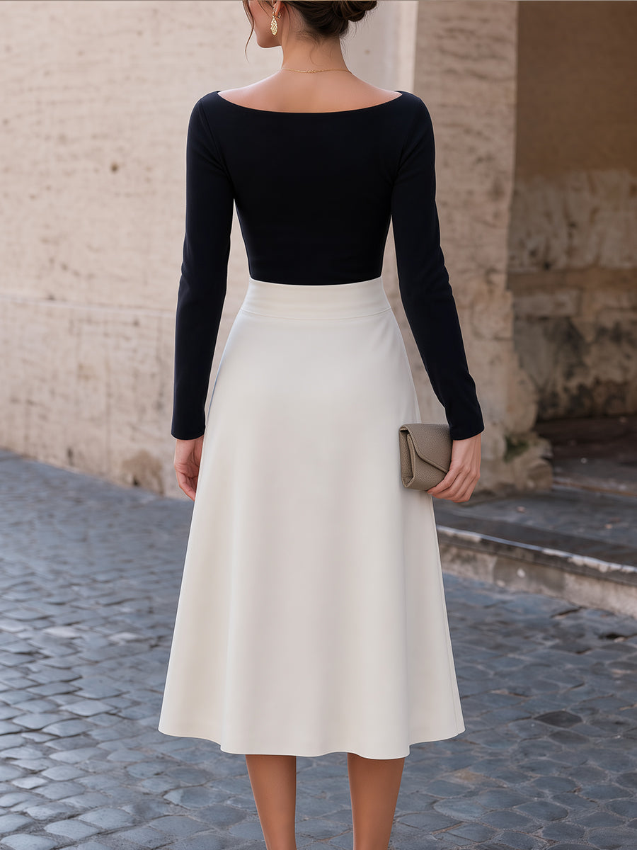 Off-Shoulder Top & Draped Midi Skirt Tailored Set