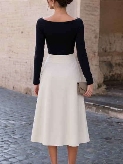 Off-Shoulder Top & Draped Midi Skirt Tailored Set