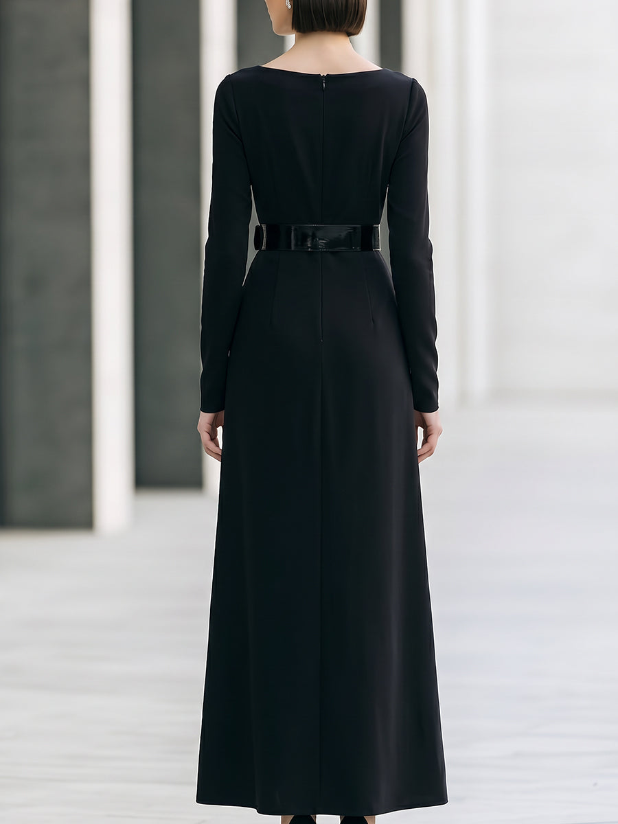 Contrast Stripe Belted Maxi Dress