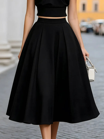 Minimalist Cropped Top And Full Skirt Two-Piece Set