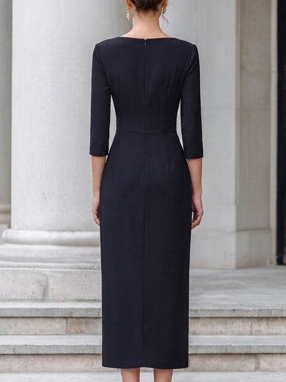 Ruched Waist Asymmetrical Hem Midi Dress