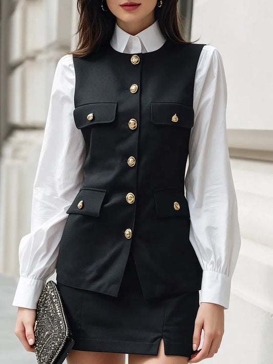 Faux Two-Piece Tailored Top And Mini Skirt Set