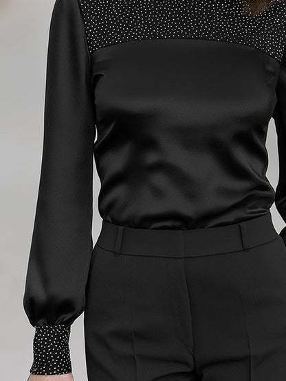 Embellished Yoke Satin Long Sleeve Blouse