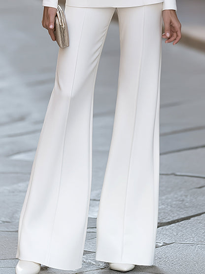 Elegant White Peplum Blouse And Wide Leg Pants Set