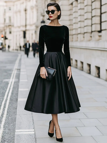 Velvet Bodice Full A-Line Midi Dress