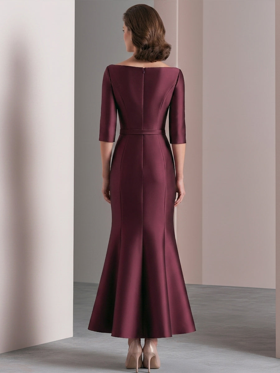 Bateau Neck Structured Satin Mermaid Evening Gown