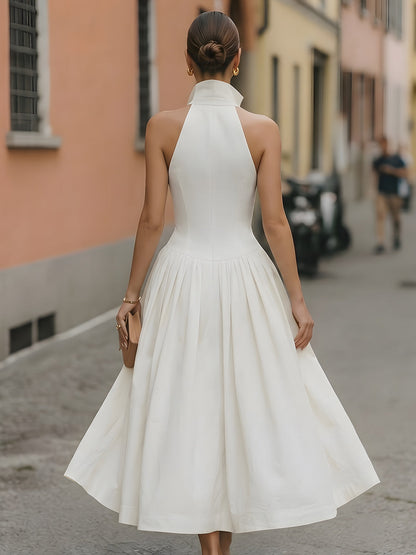 Halter Neck Button-Front Midi Dress