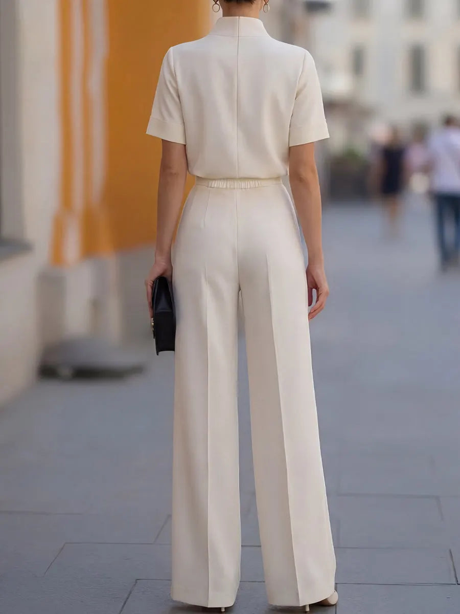 Minimalist Structured High-Neck Wide-Leg Two-Piece Set