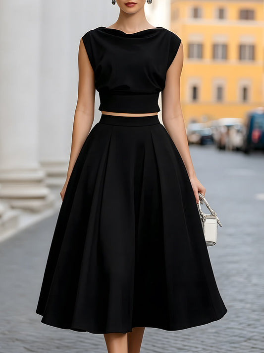 Minimalist Cropped Top And Full Skirt Two-Piece Set