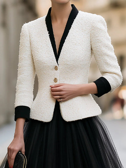 Contrast-Trim Blazer And Sheer Full Midi Skirt Set