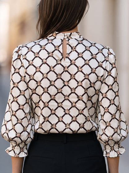 Geometric Floral Print Satin Blouse