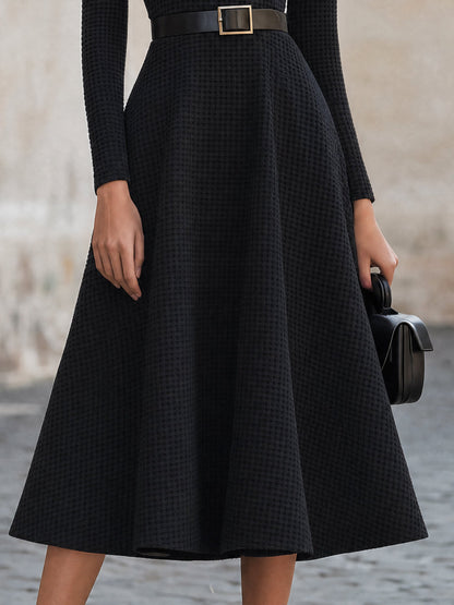 Waffle Knit Belted Flare Midi Dress