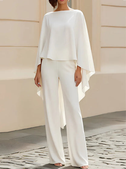 Boat Neck Cape Sleeve Cropped Blouse & High Waist Wide Leg Pants Two-Piece Set