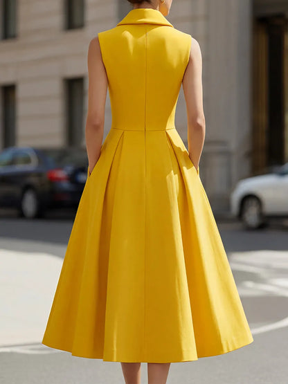 Sleeveless Lapel Button-Front  Maxi Dress