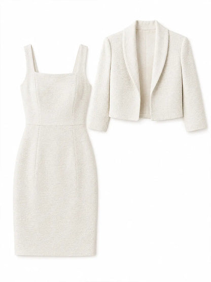 Textured Bolero Jacket And Sheath Mini Dress Set