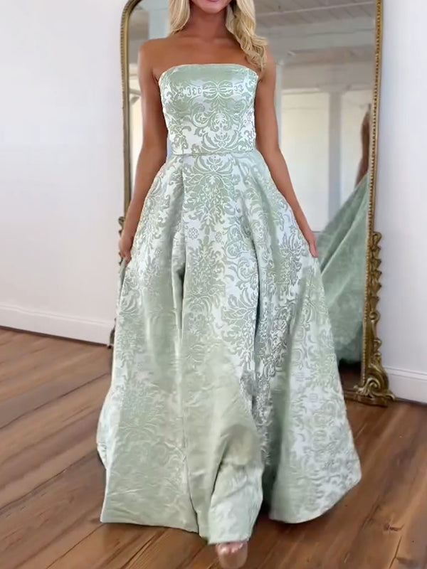 Flower Printed Sleeveless Tube Ruffled Maxi Dresses Fairytale Dress