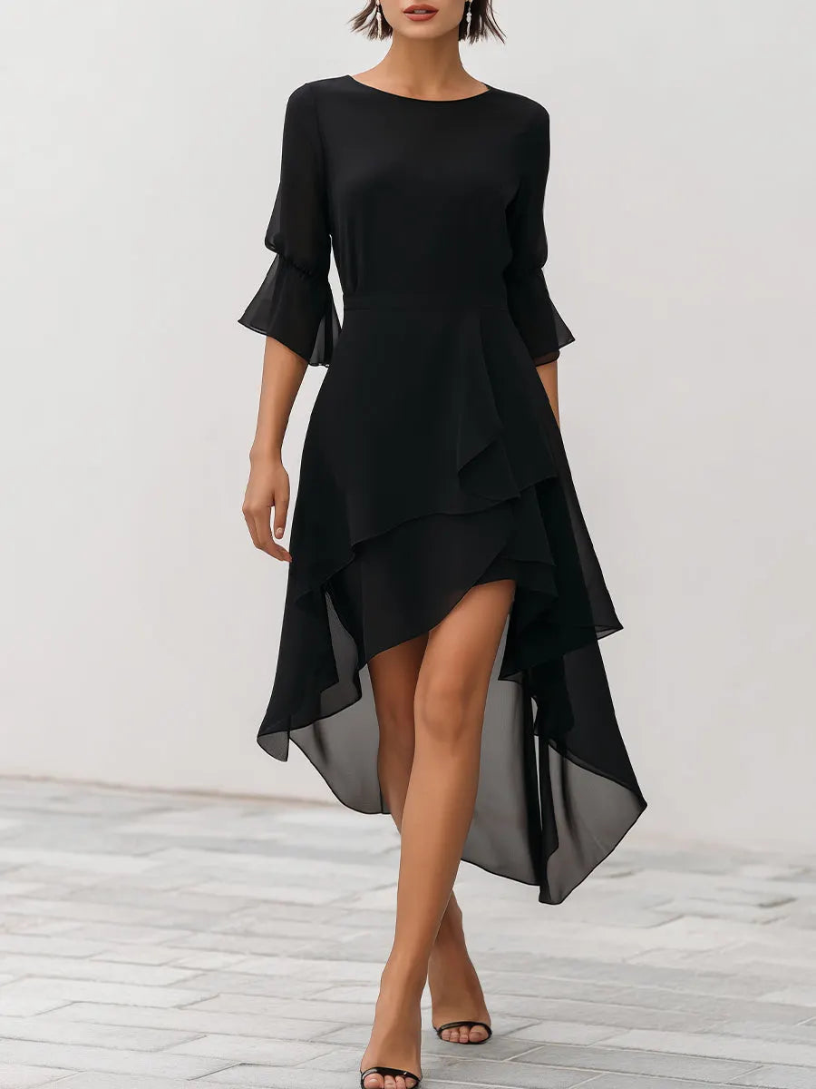 Asymmetric Layered Chiffon Hem Midi Dress